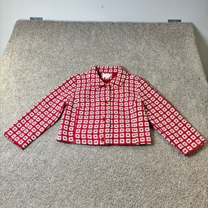 I love H81‎ Cropped Jacket Geometric Print Button Up Red White Womens Size L